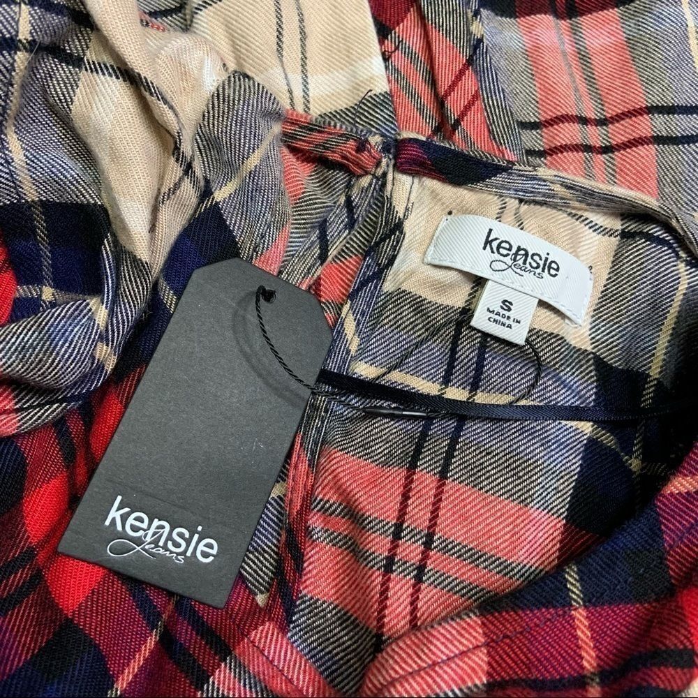 🆕 Kensie Plaid Bell Sleeve Ruffle Check Long Slv - Picture 4 of 9